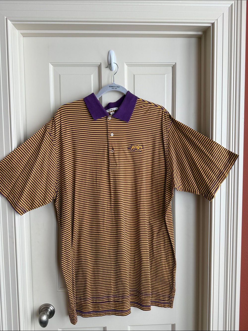 LSU-Purple Collar purple & gold Striped Men's Polo Shirt